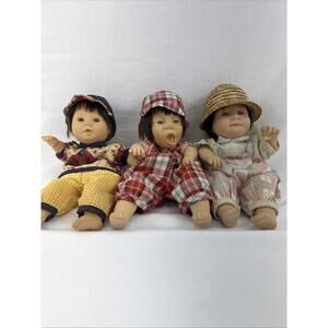 VINTAGE SET OF 3 8" BOY GIRL BEANIE BAG KIDS EXPRESSIONS DOLLS